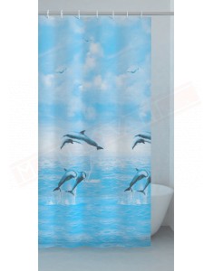 Gedy G. Jump tenda doccia in peva color azzurro con delfini cm 240 altezza 200 spessore 0,143