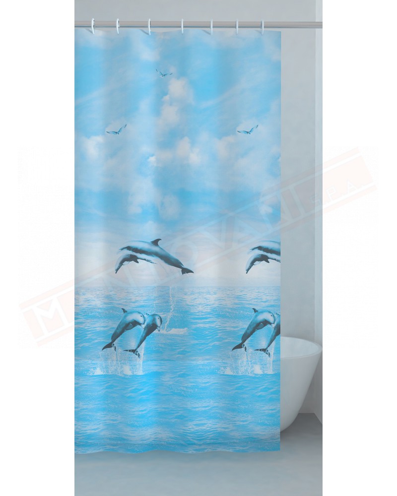 Gedy G. Jump tenda doccia in peva color azzurro con delfini cm 240 altezza 200 spessore 0,143
