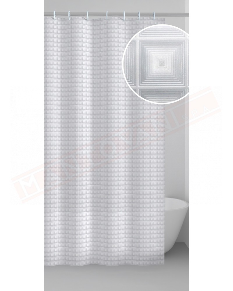 Gedy G.Square tenda doccia in peva color bianco con decoro in 3D cm 180 altezza 200 spessore 0,15 confezione con anelli