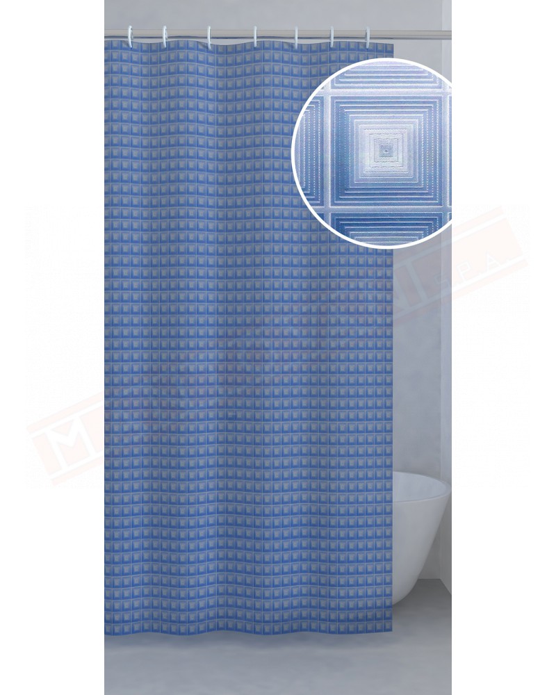 Gedy G.Square tenda doccia in peva color azzurro con decoro in 3D cm 180 altezza 200 spessore 0,15 confezione con anelli