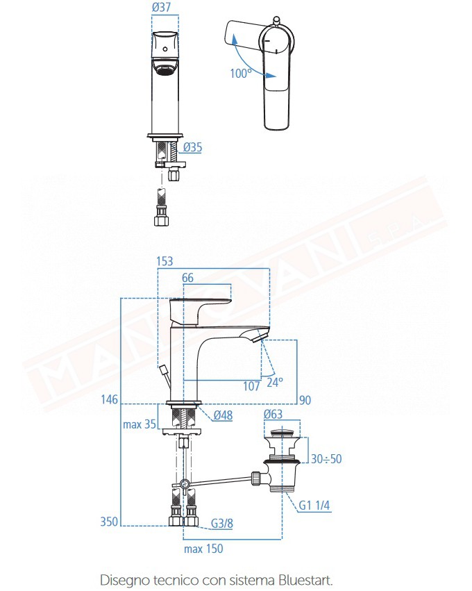 Connect Air rubinetto lavabo standard con sitema Bluestart Ideal Standard