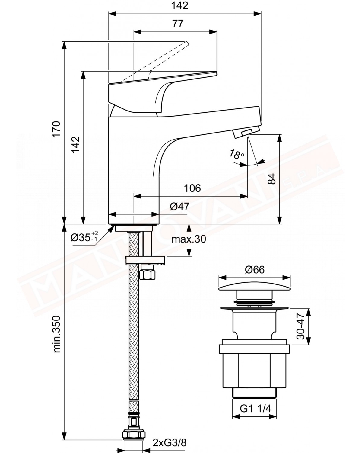 Ideal Standard Cerabase miscelatore monocomando da lavabo bocca 106 mm aereatore portata 5 litri min con click clak