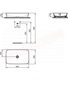 Ideal Standard Ipalyss lavabo da appoggio rettangolare 60x40 cm senza troppopieno e senza foro rubinetto