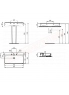 Ideal Standard Conca lavabo bagno da appoggio 80x45 cm con troppopieno e tre fori rubinetto lato inferiore rettificato