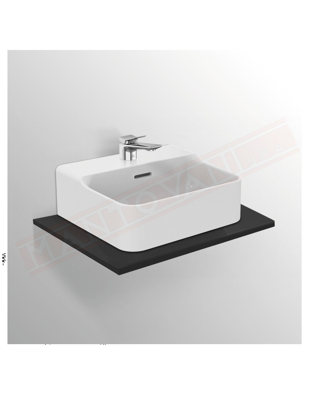 Ideal Standard Conca lavabo bagno da appoggio 40x35 cm con troppopieno e un fori rubinetto lato inferiore rettificato