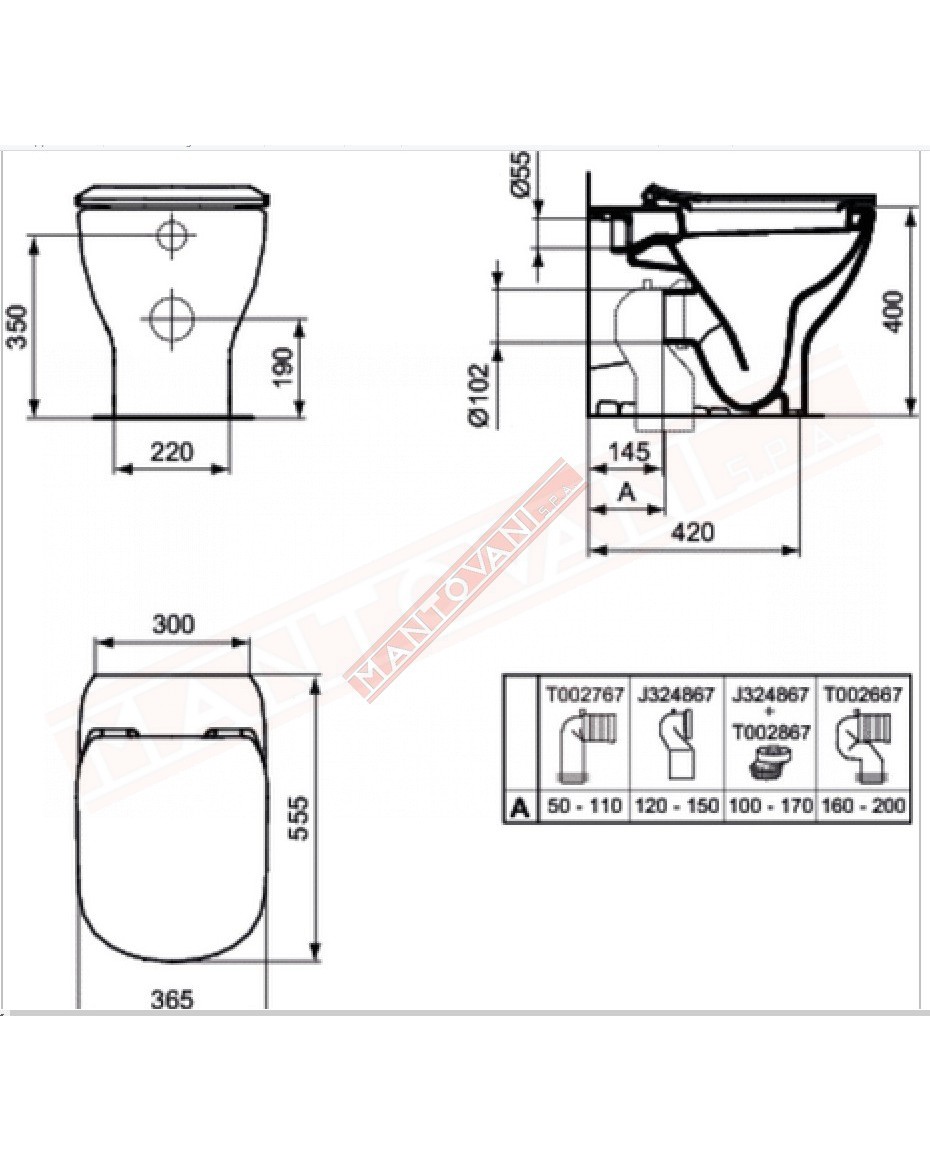 Ideal Standard Tesi 2015 vaso a terra AquaBlade fissaggi nascosti completo di sedile slim bianci in sostituzione t353701