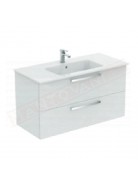 Quarzo Eurovit mobile sospeso cm 100 completo di lavabo top bianco lucido con cassetti ammortizzati 1015x450x565