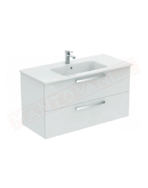 Quarzo Eurovit mobile sospeso cm 100 completo di lavabo top bianco lucido con cassetti ammortizzati 1015x450x565