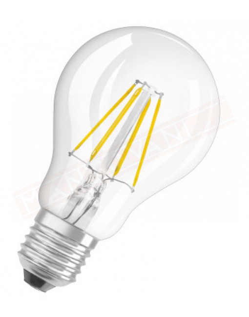 Ledvance lampadina led parathom retrofit trasparente classica A E27 840 classe en. A++ 4W 470 lumen 4000K 105X60 MM