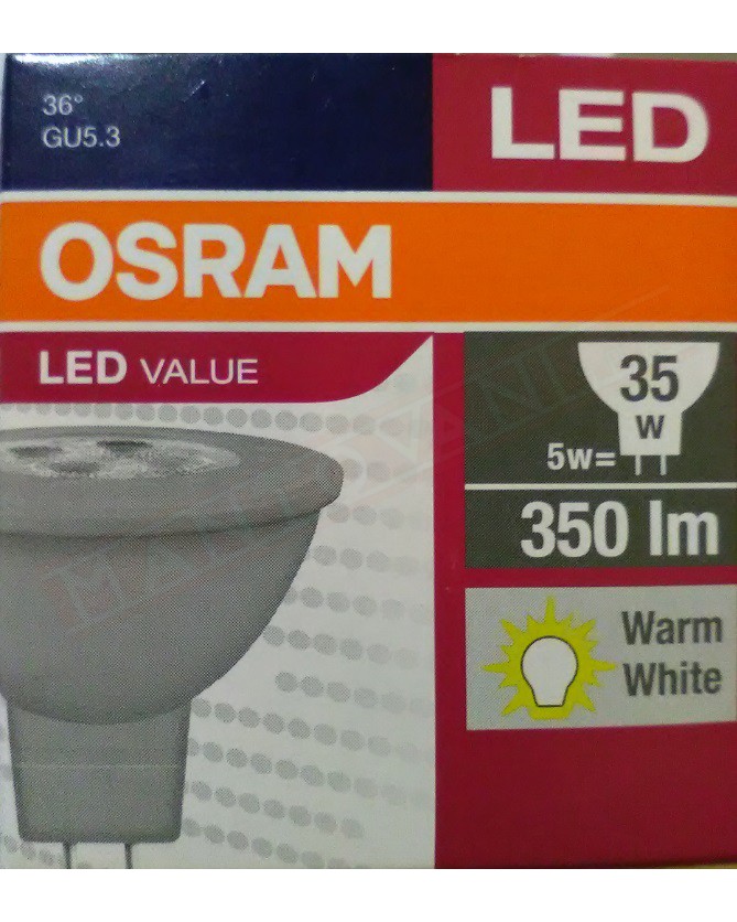 LEDVANCE LAMPADINA LED VALUE PAR16 GU 5.3 4.5W = 35 W NO DIM 827 CLASSE ENERGETICA A+ 3 350 LUMEN 2700 K 50X46 MM