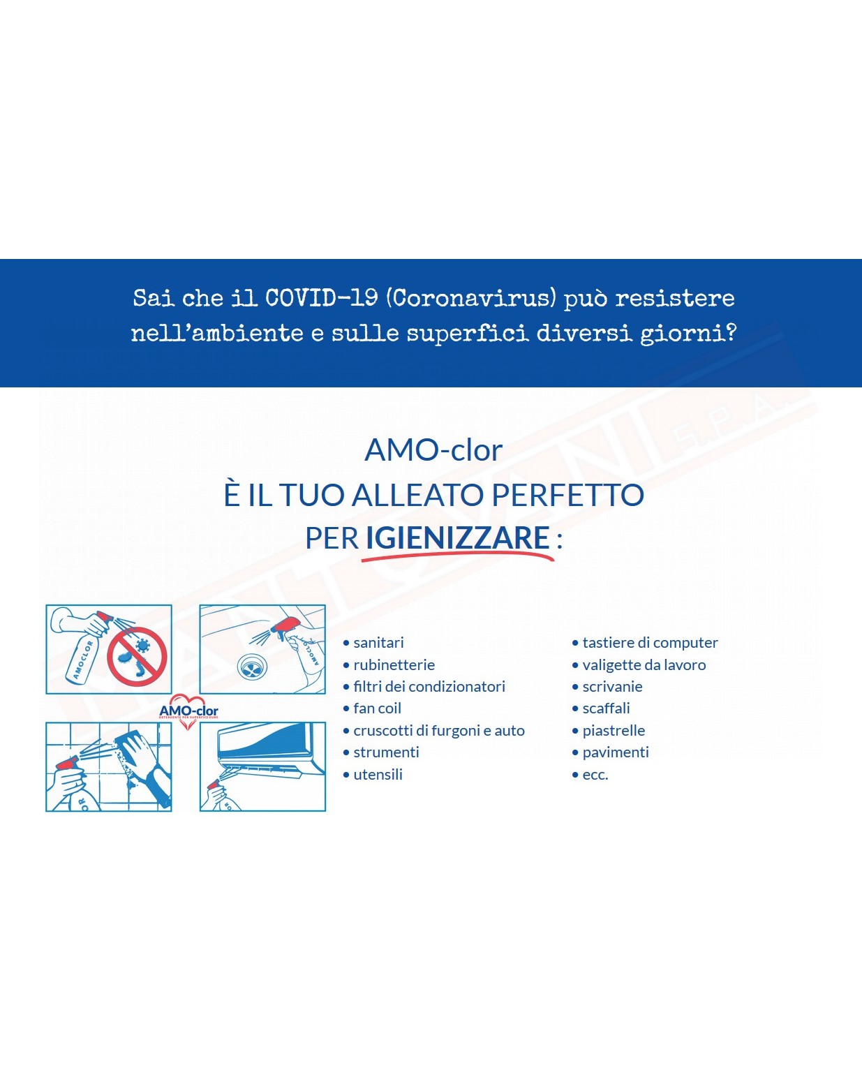 AMO-CLOR 1L Disinfettante igenizzante per superfici e condizionatori