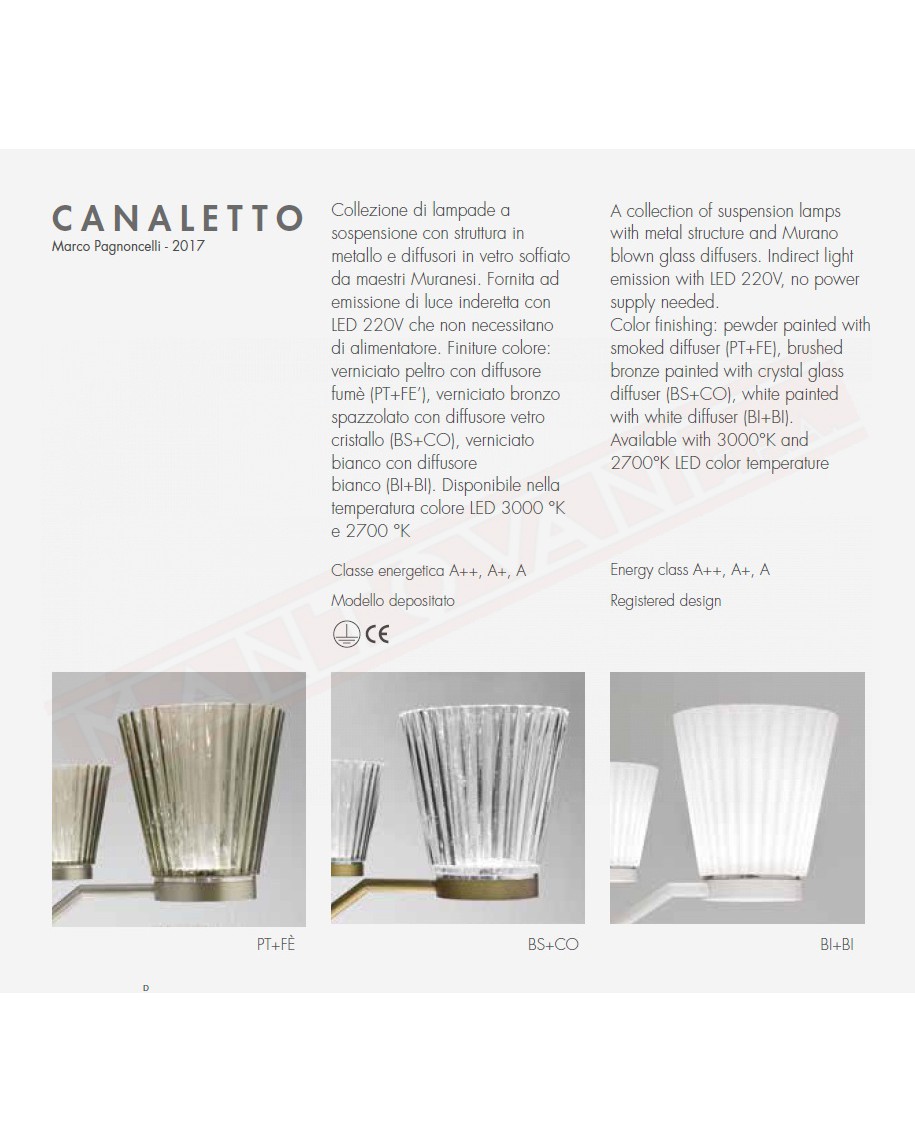 Icone Canaletto 30 s sospensione 30 luci verniciata bronzo spazzolato vetri cristallo a led 135w 10500lm 3000k diam 150 cm