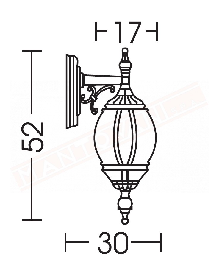 Moretti lampada per esterni a parete nera in alluminio pressofuso altezza cm 57 sporgenza cm 30 attacco e27