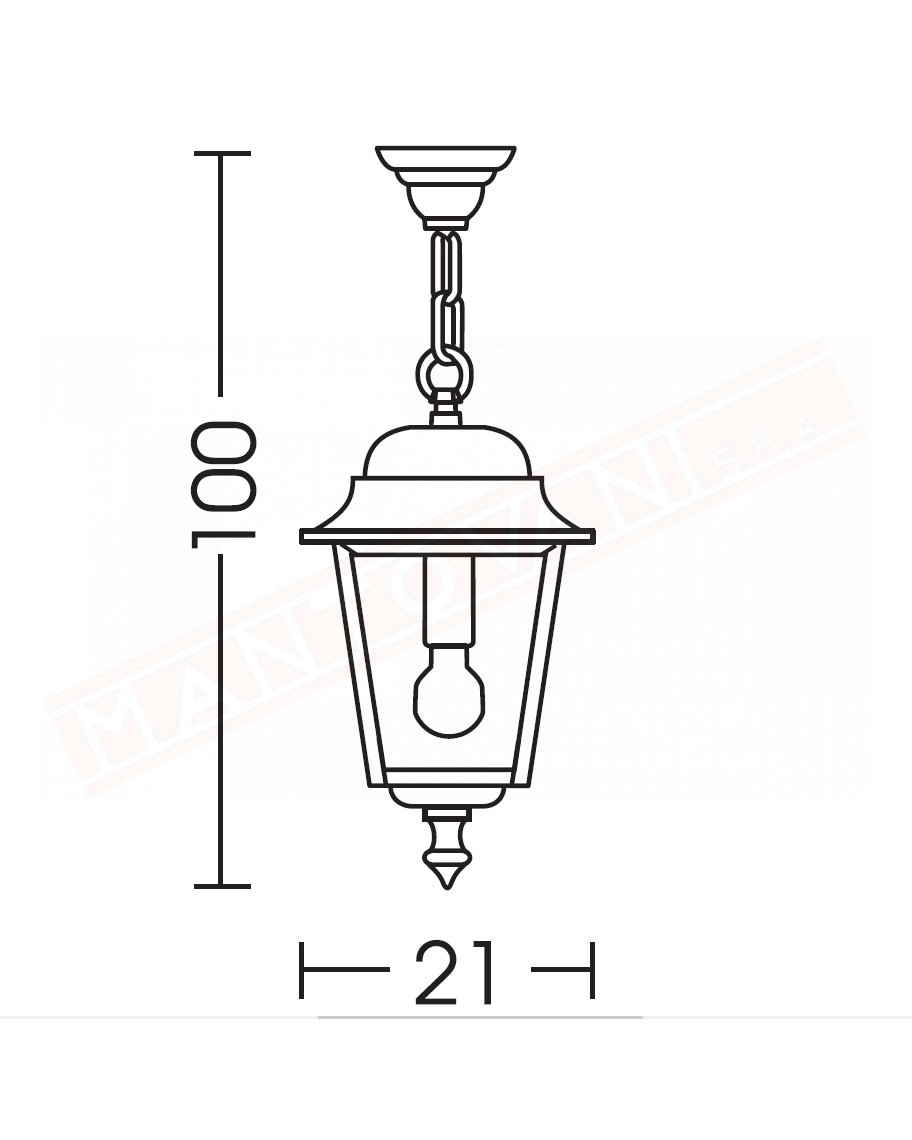 Moretti lampada per esterni a sospensione nera in alluminio pressofuso altezza cm 100 larghezza cm 21 attacco e27