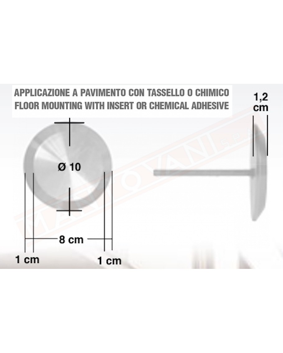 Borchia segnaletica per manto stradale in alluminio svasato diametro 10 cm gambo cm 10