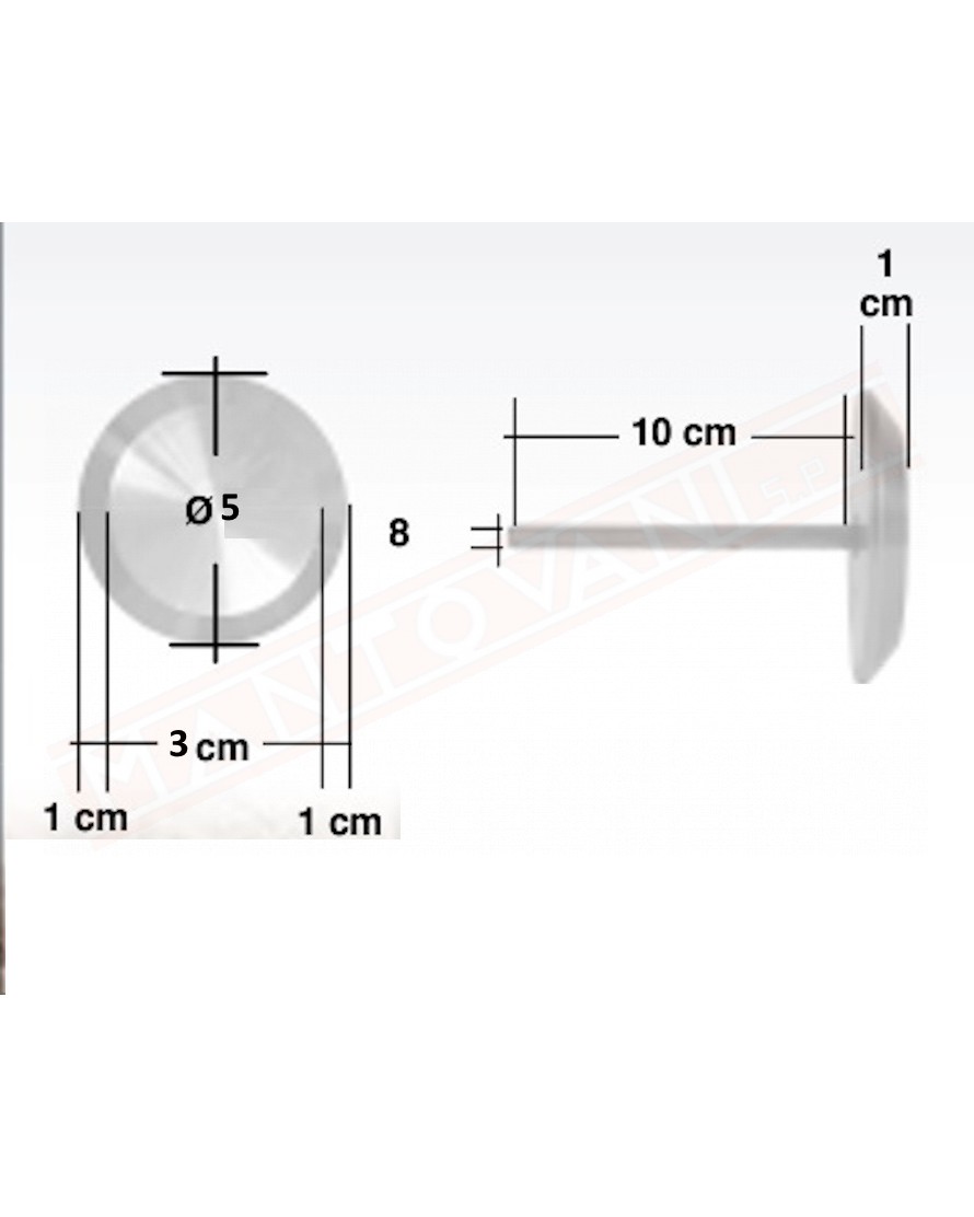 Borchia segnaletica per manto stradale in ottone ot 58 svasato diametro 5 gambo cm 10