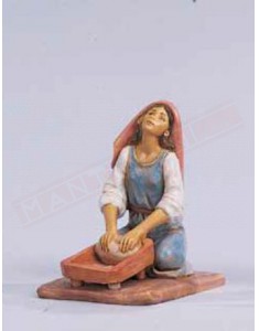 Fontanini 12 cm donna che impasta pane inginocchiata tipo legno. Statuina per presepe adtta per cm 12