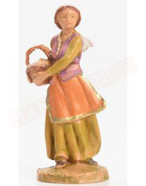 Fontanini donna con cesto di panni statuina del presepe da cm 6.5