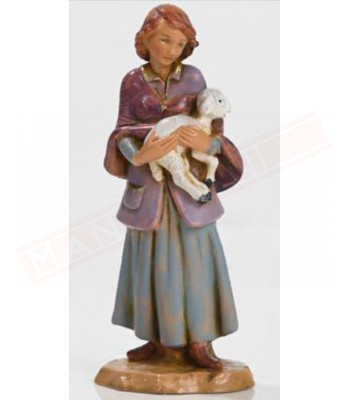 Fontanini ragazza con agnellino in braccio adatto per presepi con statuine h 9.5 10 cm
