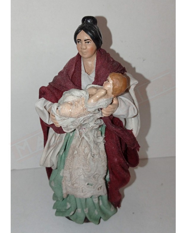 Melu' donna con bambino in braccio per presepe con statuine cm 14