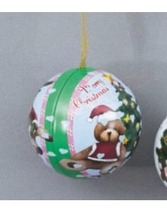 Decorazione natalizia in metallo pallina con soggetti natalizi orsetto e allbero natale