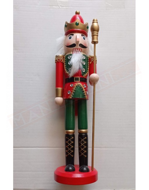 Pupazzo natalizio.Soldatino in legno con bastone. Decorazione natalizia h 38 cm