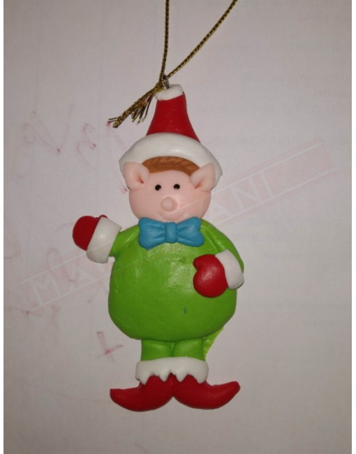 Decorazione natalizia per albero di natale elfo rosso e verde con bastoncino di zucchero in mano