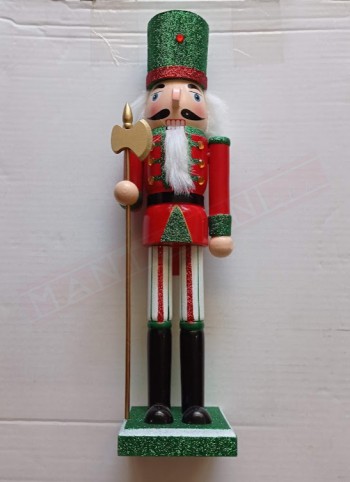 Pupazzo natalizio.Soldatino in legno con alabarda e giacca rossa . Decorazione natalizia h 38 cm