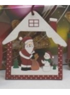 Casetta con babbo Natale , addobbo in legno per albero di natale cm 10 circa