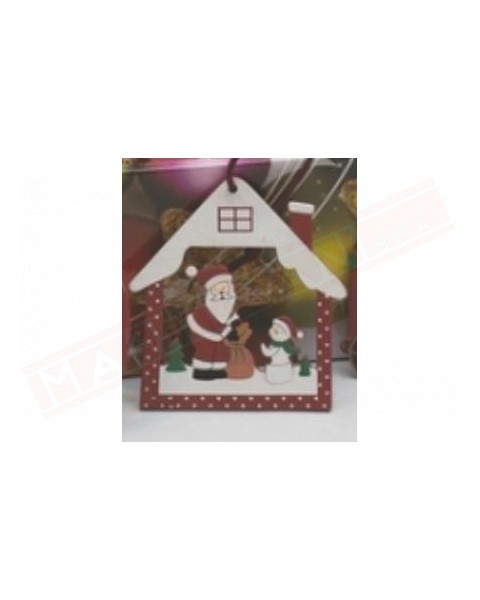 Casetta con babbo Natale , addobbo in legno per albero di natale cm 10 circa