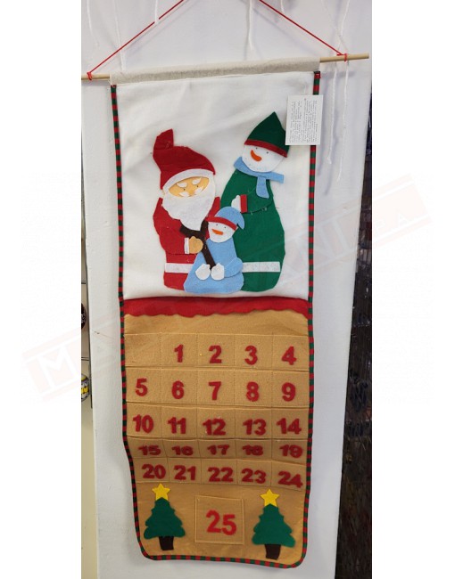 Calendario avvento . Stendardo 31x85 con taschine e Babbo Natale con pupazzo di neve
