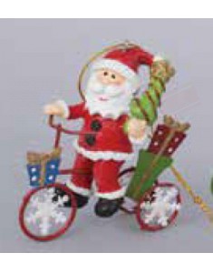 Addobbo natalizio.Babbo Natale su bicicletta rossa e bianca