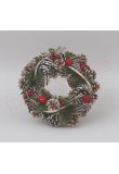 Fuoriporta lusso natalizio corona materiali naturali e pvc diametro 32 cm con pigne innevate e strisce di vimini