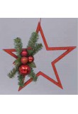 Fuoriporta natalizio a forma di stella rossa con rametto pino e palline rosse cm 30