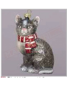 Gatto in plastica decorata addobbo per albero di Natale cm 10.5