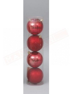 Pallina per albero di Natale cm 8 sfera rossa in plastica confezione da 4 pz