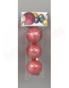 Pallina per albero di Natale cm 7 sfere perlate rosa scuro in plastica confezione da 3 pz