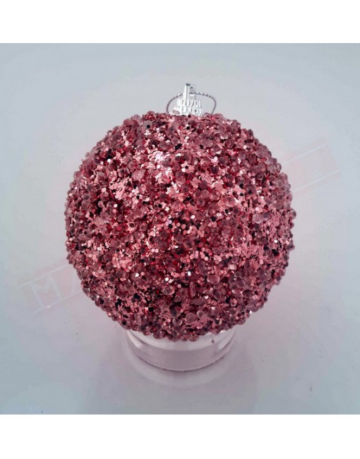 Pallina in pvc con glitter pink diametro 8 cm . Addobbo natalizio per albero di natale