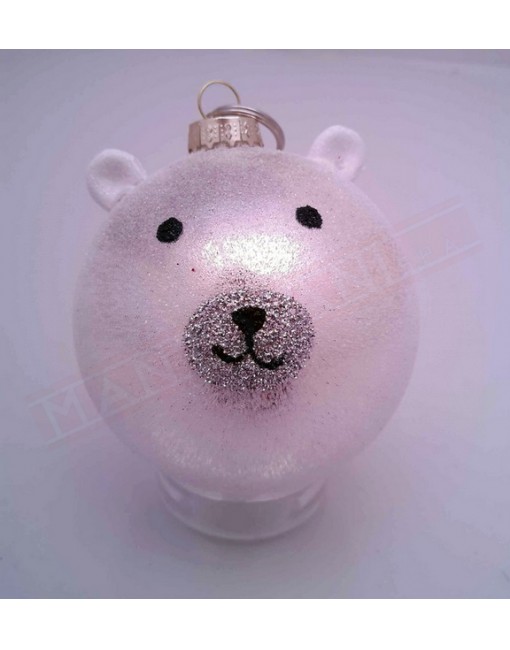 Pallina in vetro silver diametro 8 cm faccia a forma di animale orsetto