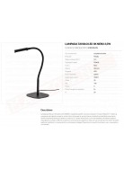 Fringe lampada da tavolo con braccio flessibile l.36 led 3.5w 180lm 3000k nera
