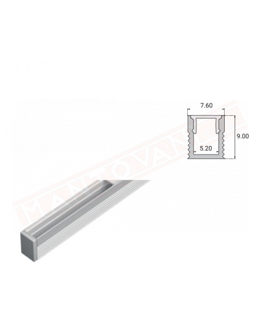 Profilo 2 metri pro 9 alluminio anodizzato argento senza copertura prezzo al pezzo misure 9x7.6 mm copertura 11-6001-30