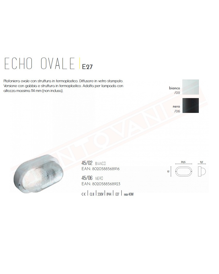 Echo ovale applique bianca per esterni ip44 resina e vetro cm 20.5 1x e27