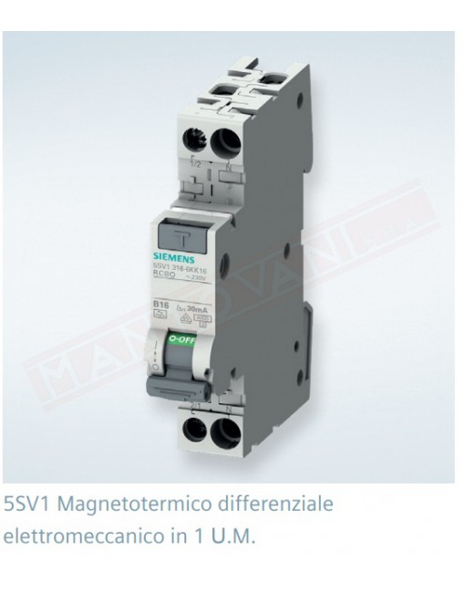 magnetotermico differenziale 16 A 1 modulo 6 ka tipo A 30 MA elettromeccanico