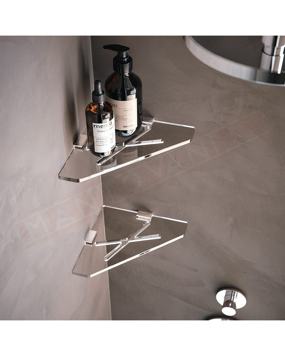 Tl.bath Joly angolare doccia fissaggio a tassello 240x20x240 mm in plexyglas trasparente e ottone cromato
