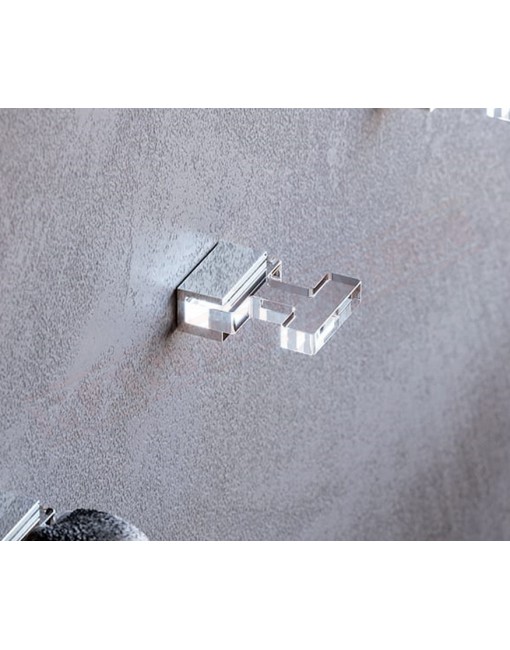 Tl.bath Simple appendiabiti a parete fissaggio con biadesivo 45x45x54 mm in plexyglas trasparente e ottone cromato