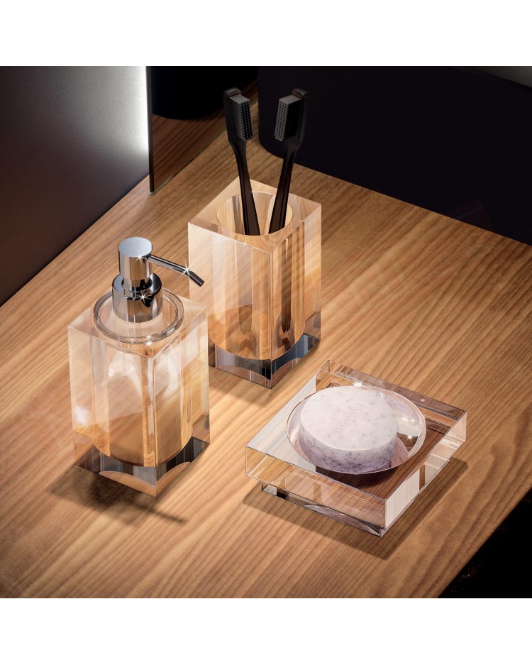 Tl.bath Vanity portasapone da appoggio 105x40x105 mm in plexyglas trasparente e ottone cromato