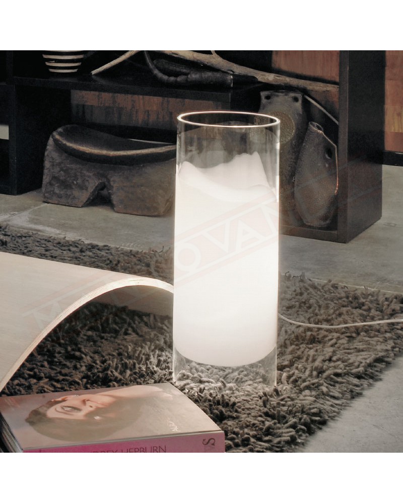 Vistosi Lio 40 lampada da tavolo in vetro bianco lucido con fascia cristallo diam 14 h 37 1xe27
