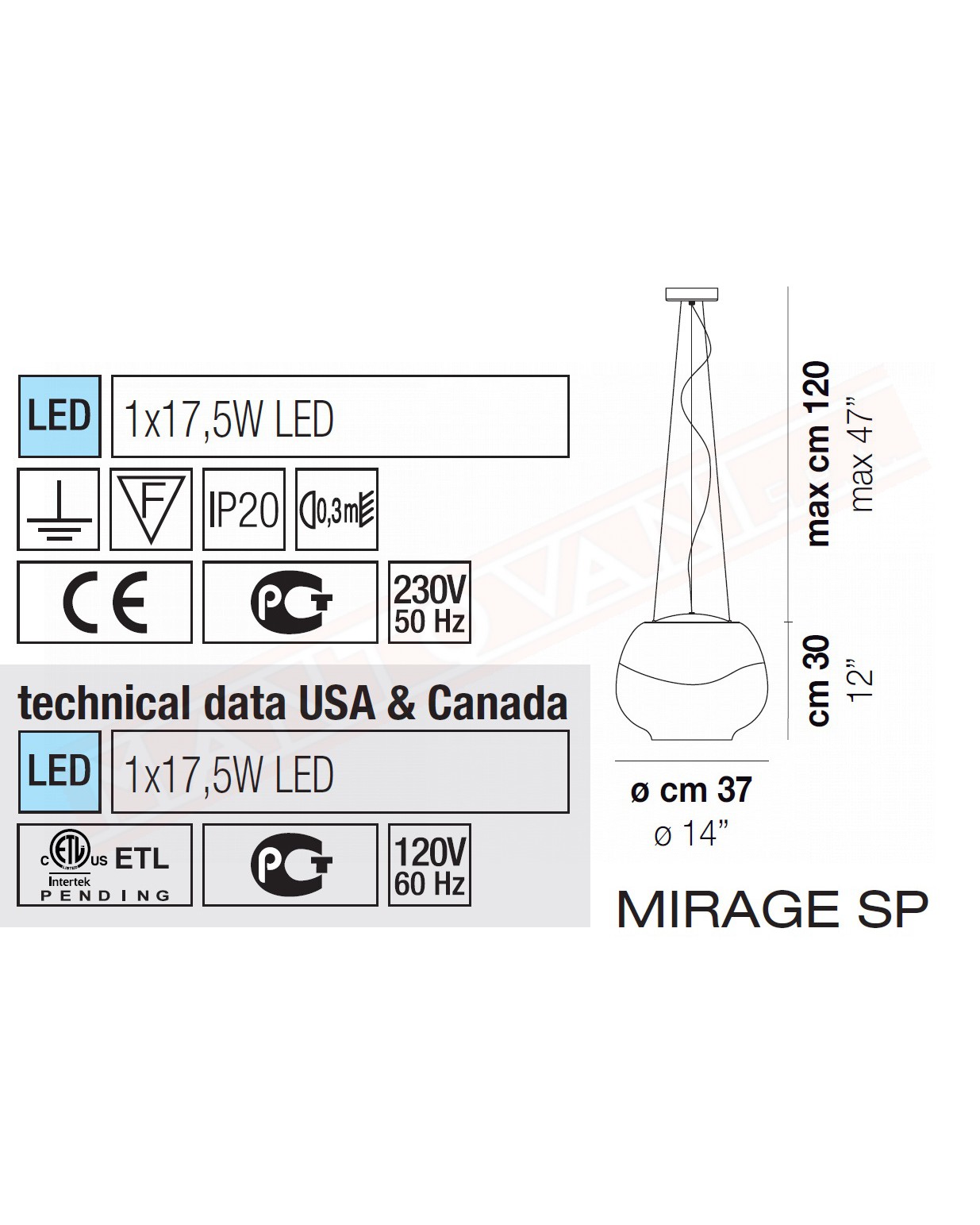 Vistosi Mirage sospensione in vetro ambra diametro cm 37 h 30 + cavo a led 19.5w 2850lm dimmerabile