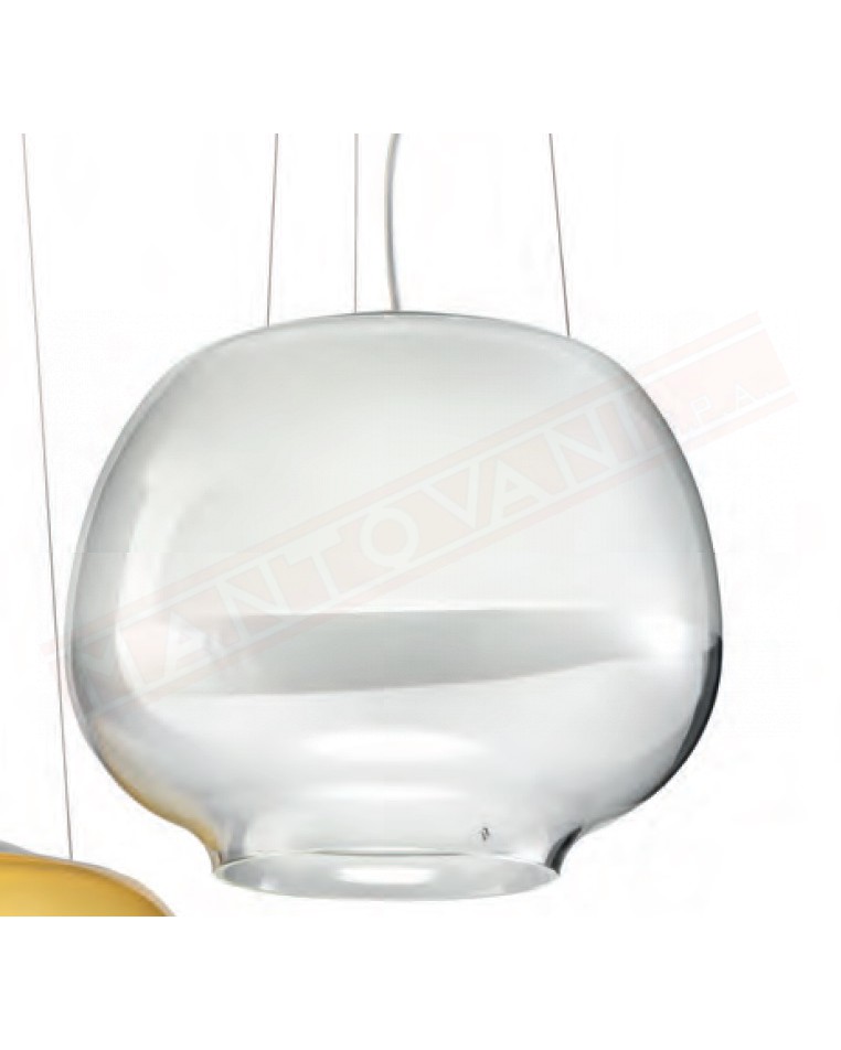 Vistosi Mirage sospensione in vetro bianco e cristallo diametro cm 37 h 30 + cavo a led 19.5w 2850lm dimmerabile