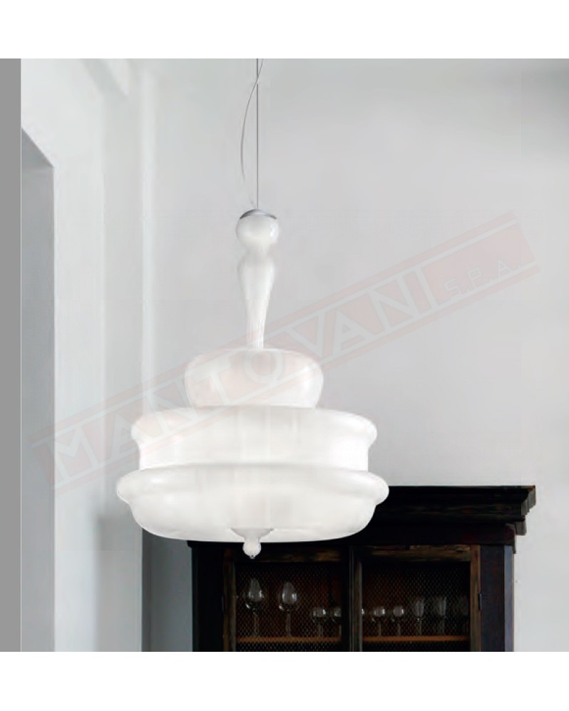 Vistosi Novecento sospensione grande in vetro bianco diametro cm 64 h cm 58 + cavo 5 p.lampada e14